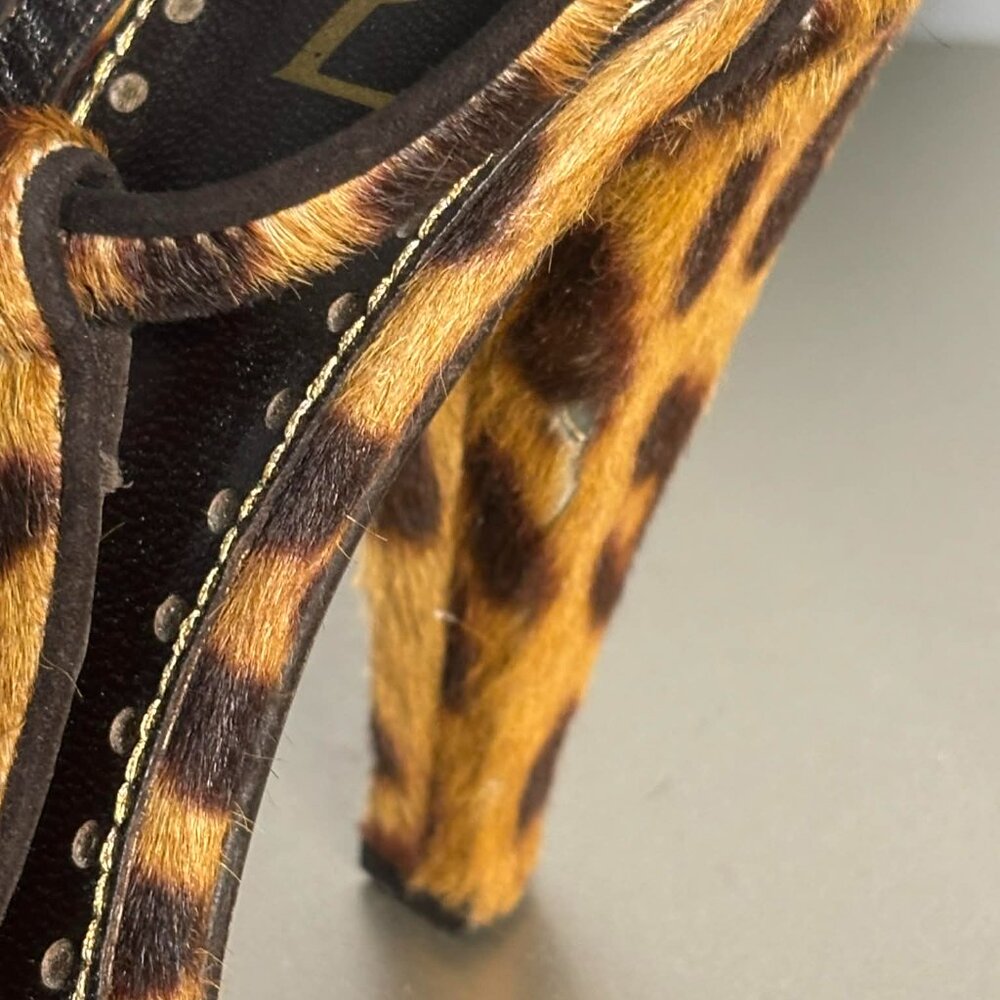YSL Leopard Calf Hair Peep-Toe Heels with Leather Tassels - Picture 7 of 7